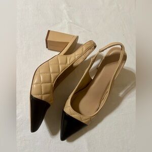 JF Elegant Tan and Black Women's Slingback Heels size 8